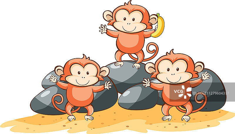 白色背景上的三只猴子图片素材