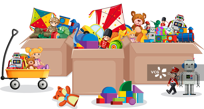 白色背景上的三盒玩具图片素材