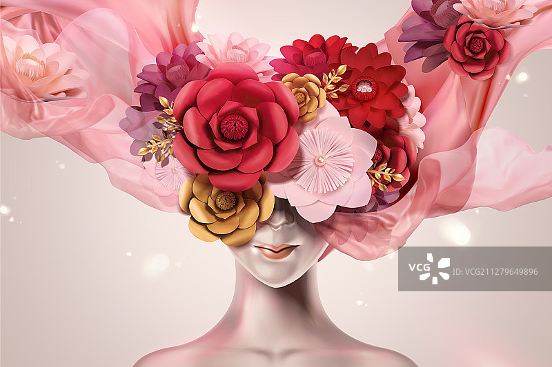 戴纸花头饰的女人图片素材