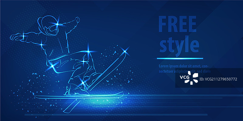 自由泳滑雪男子跳跃运动蓝色霓虹灯图片素材