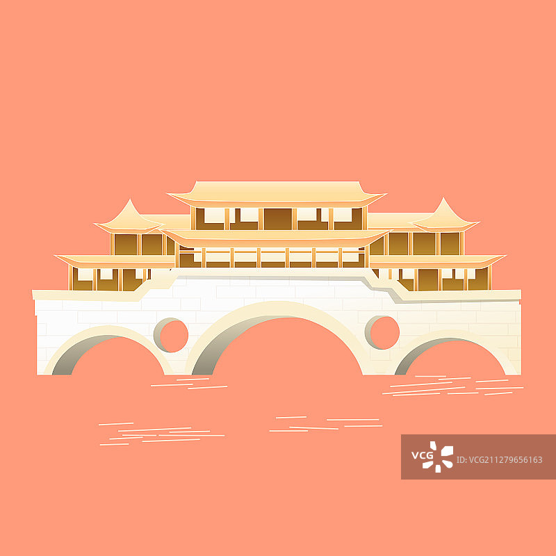 中国四川成都安顺廊桥地标古建筑景区风光中国风背景矢量插画图片素材
