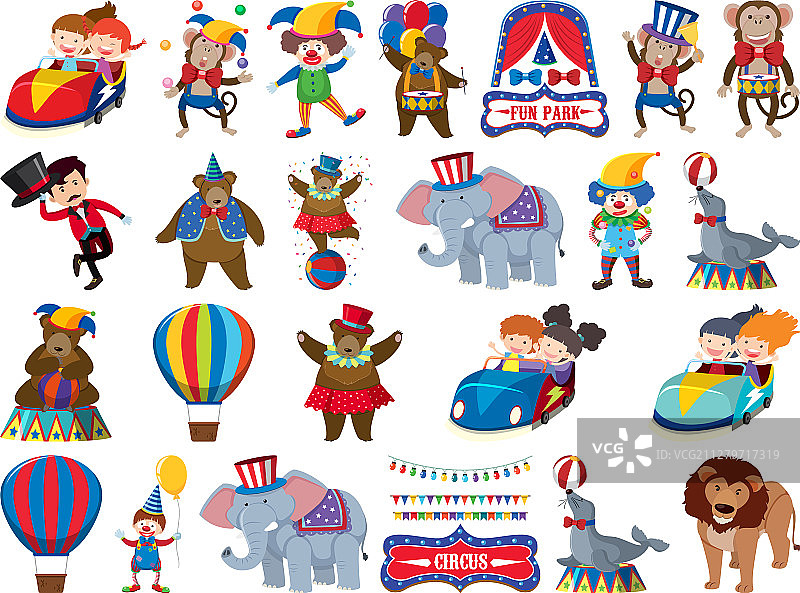 儿童与马戏团孤立元素大合集图片素材