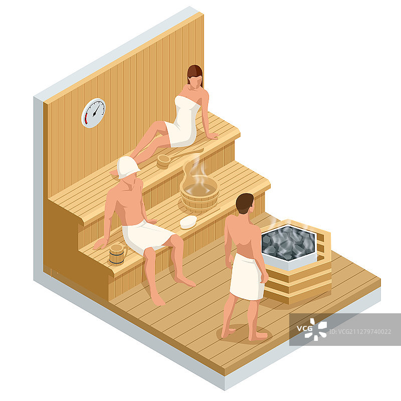 2.5D风格的芬兰木制桑拿房内景图片素材