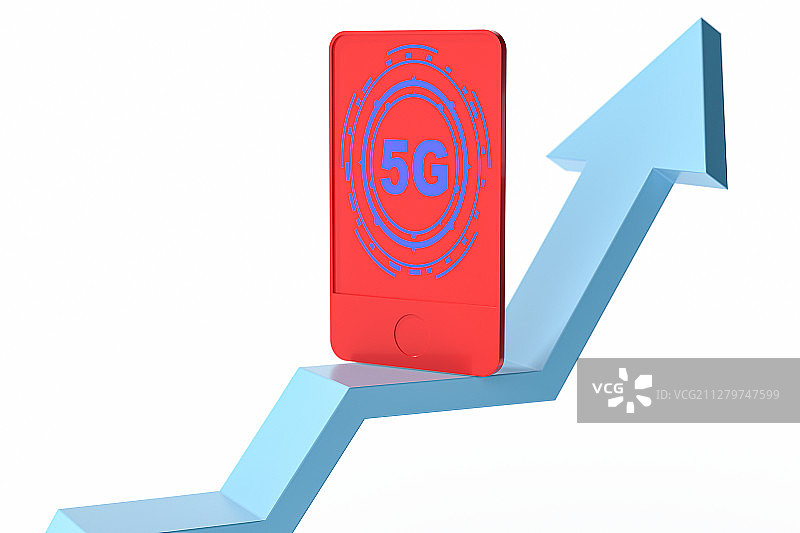 3D箭头的手机和5G信号图片素材
