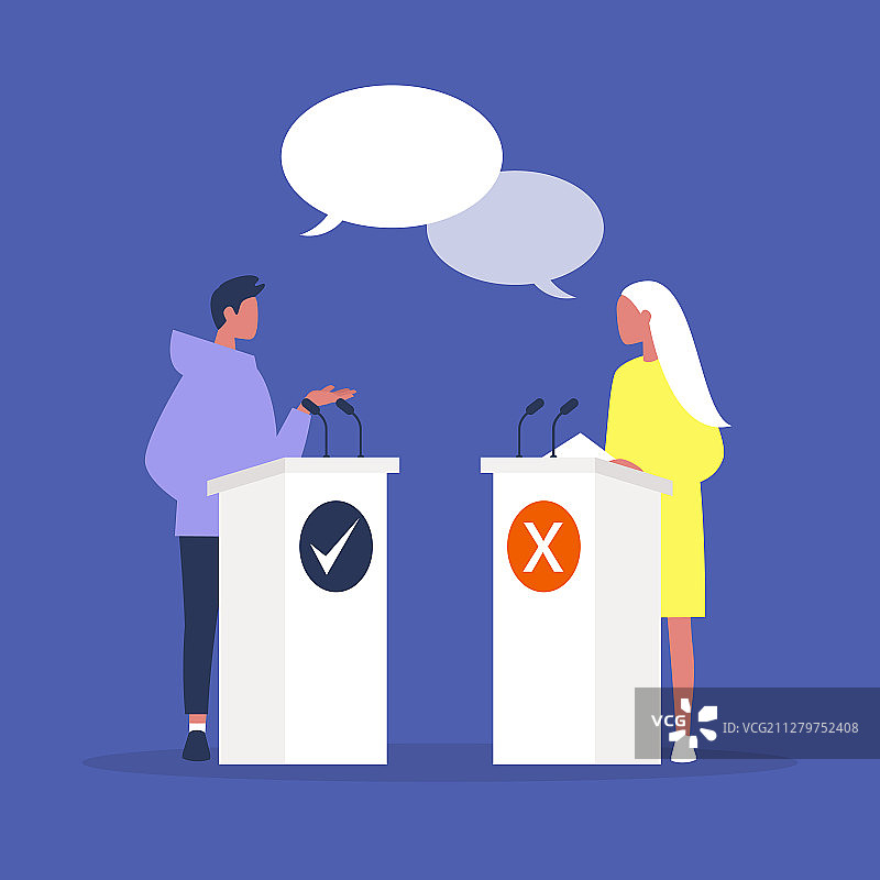 两位候选人在公开辩论中争论图片素材