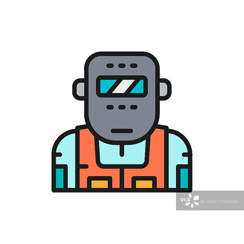 戴防护面罩的冶金学家扁平线条彩色图标图片素材