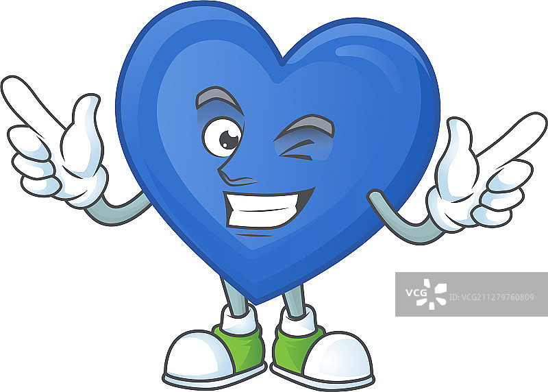有趣的蓝色卡通爱心人物，带着眨眼图片素材