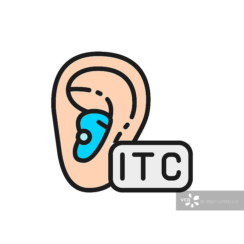 耳道式助听器，扁平彩色线条图标图片素材