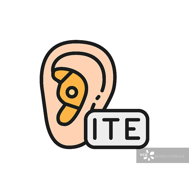 耳内助听器扁平风格彩色线条图标图片素材