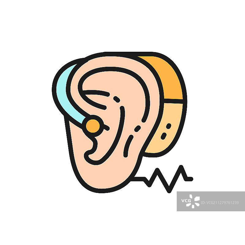 听力辅助设备扁平颜色线性图标图片素材