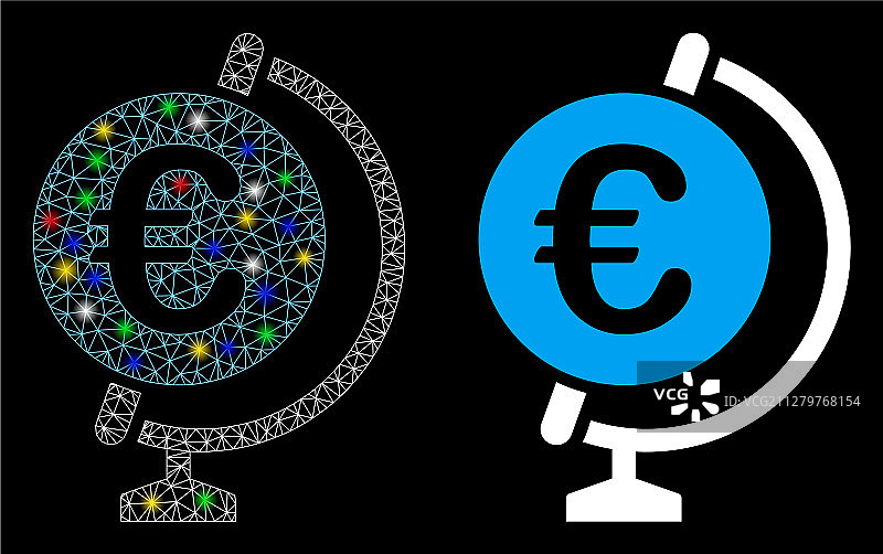 带闪光的网状欧元地球图标图片素材