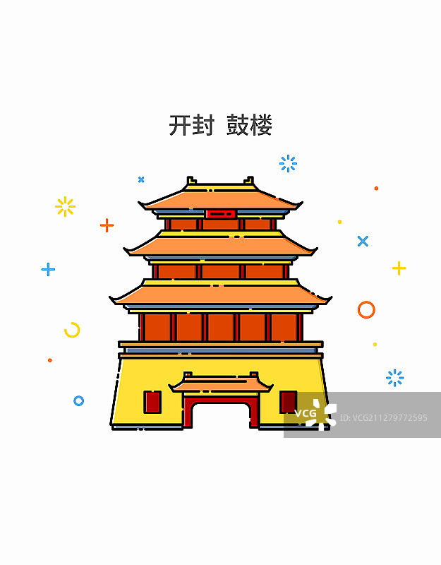 MBE插画建筑开封鼓楼图片素材