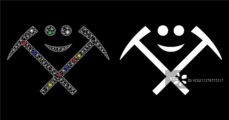 带锤子的闪光网格网络快乐采矿图标图片素材