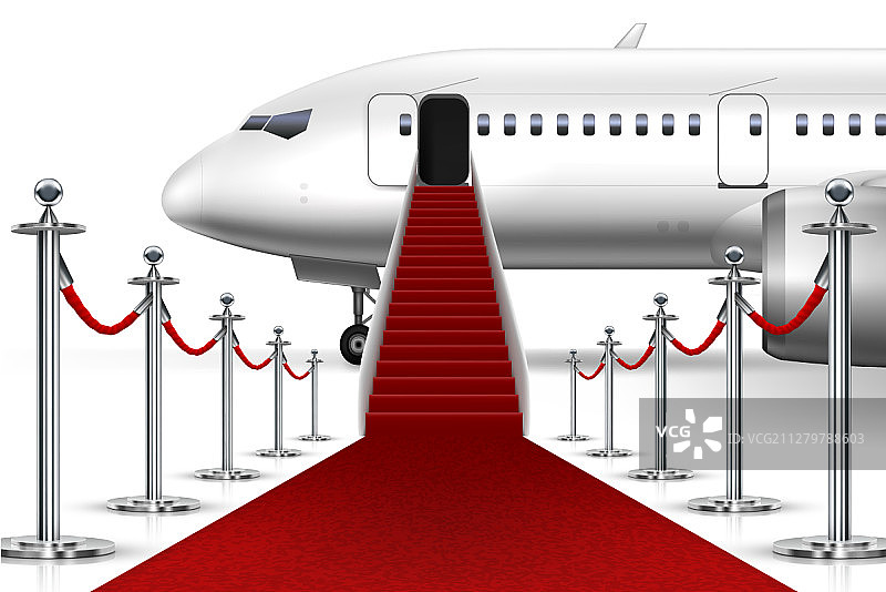 庄严登上铺着红地毯的白色飞机图片素材