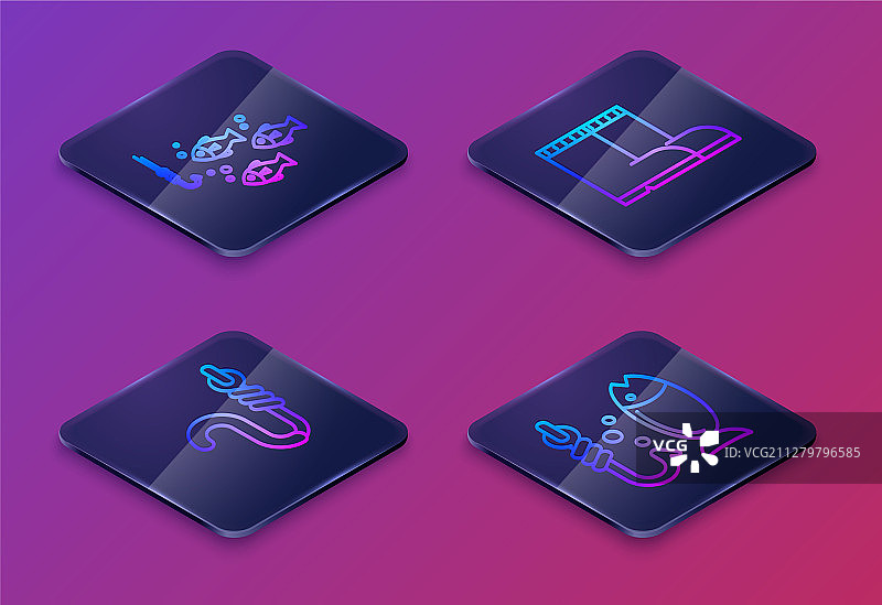 2.5D水下鱼钩图标图片素材