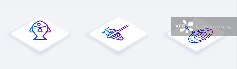 2.5D等距线渔网和鱼图片素材