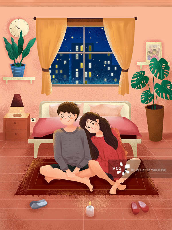 情人节情侣卧室依偎图片素材