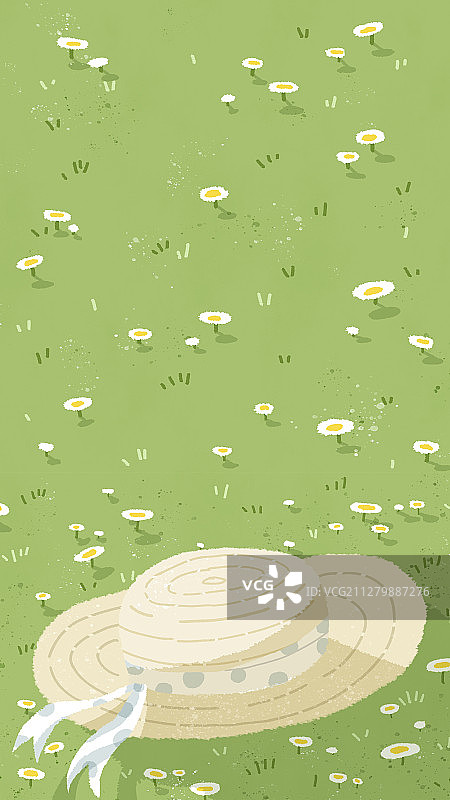 草帽草地竖插图壁纸图片素材