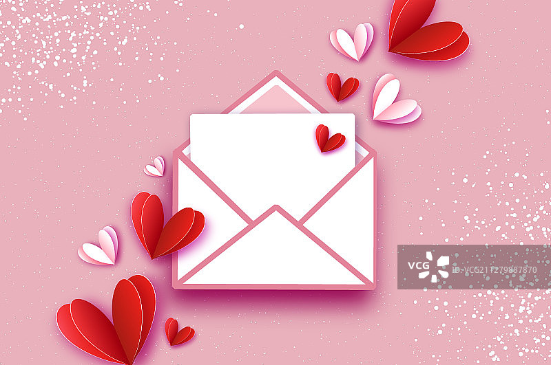 折纸红白爱心情人节明信片图片素材