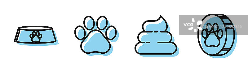 宠物猫狗食品碗爪子线条组合图片素材