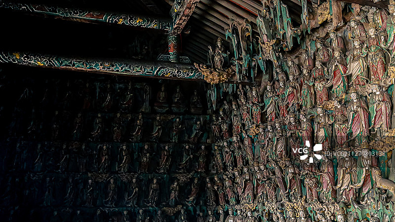 山西晋中平遥古城双林寺千佛殿彩绘泥塑图片素材