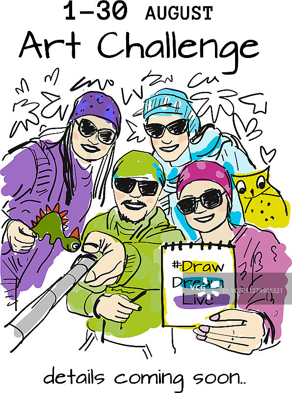 朋友们一起自拍素描图片素材