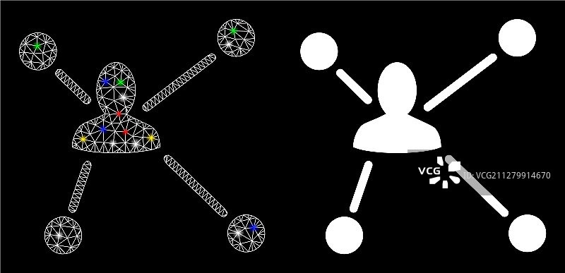 带光晕的网状线框社交关系图图标图片素材