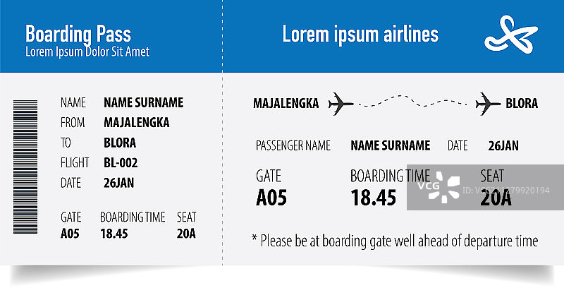 白色背景上的登机牌模板图片素材