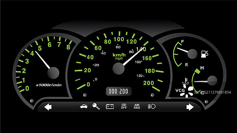 黑霓虹绿汽车仪表盘图片素材