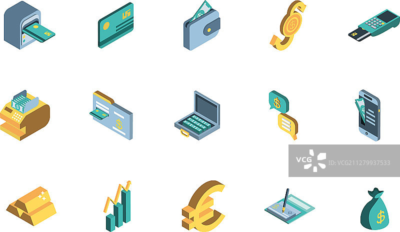 金融项目和银行图标集图片素材