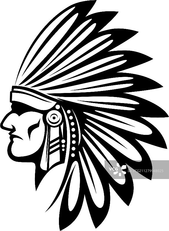 戴羽毛帽子的印第安人，孤立的美洲原住民图片素材