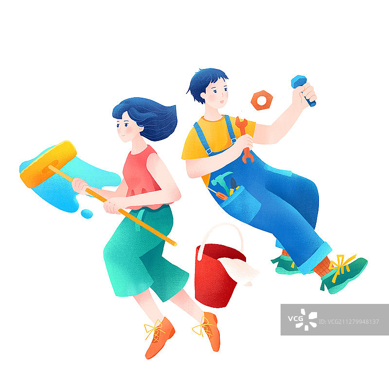 五一劳动节劳动清洁的时尚男女插画图片素材