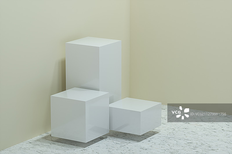 室内的方块台面 3D渲染图片素材