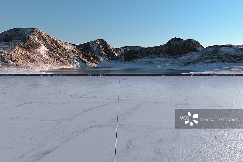 雪山与湖泊与空旷的地面 3D渲染图片素材