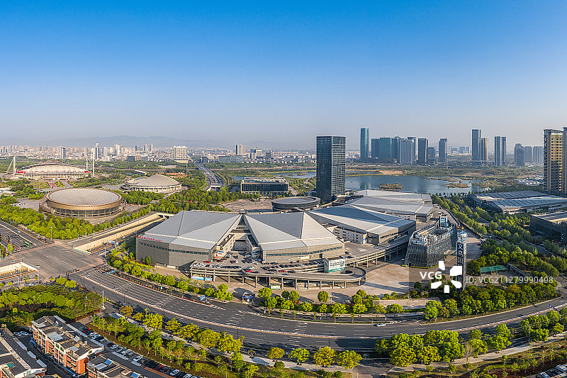 浙江义乌国际博览中心日景航拍图片素材