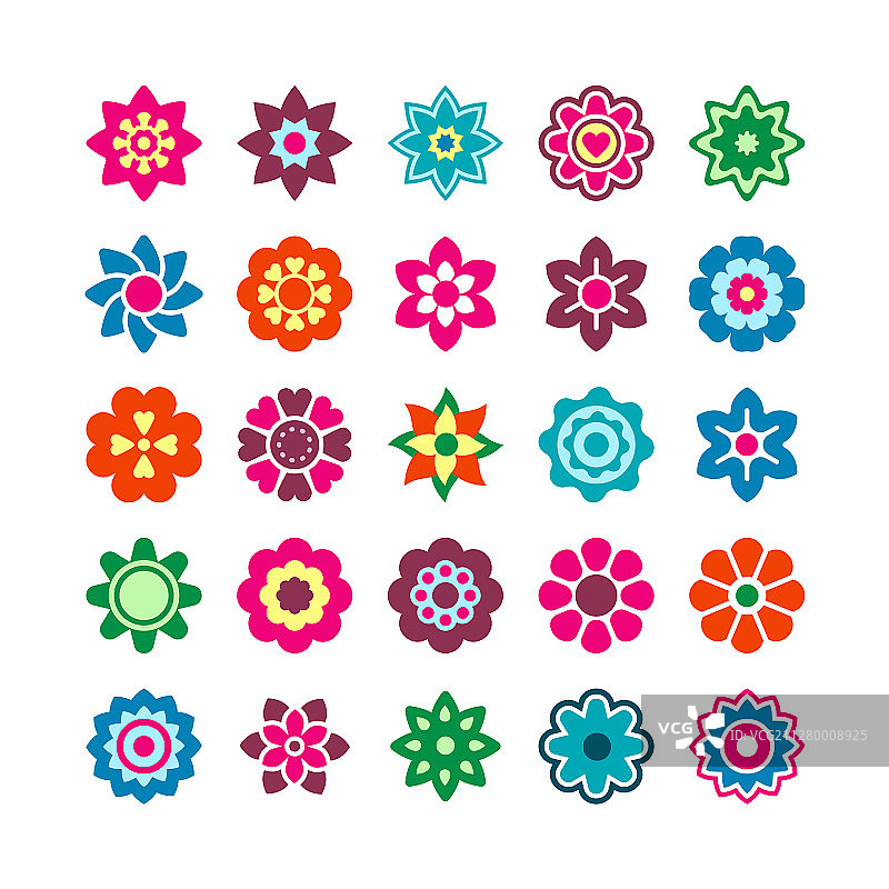 奇妙的花卉植物扁平风格图标图片素材