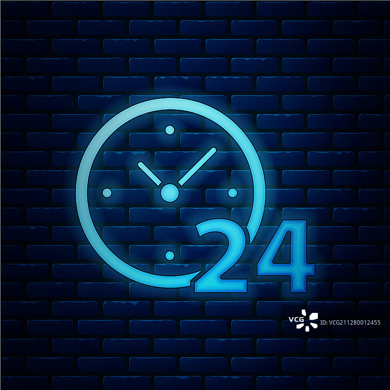 发光霓虹24小时时钟图标图片素材