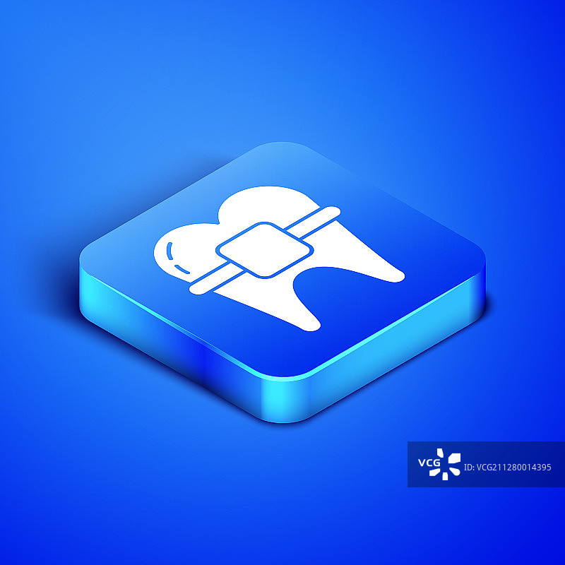 2.5D带牙套的牙齿图标，蓝色背景图片素材