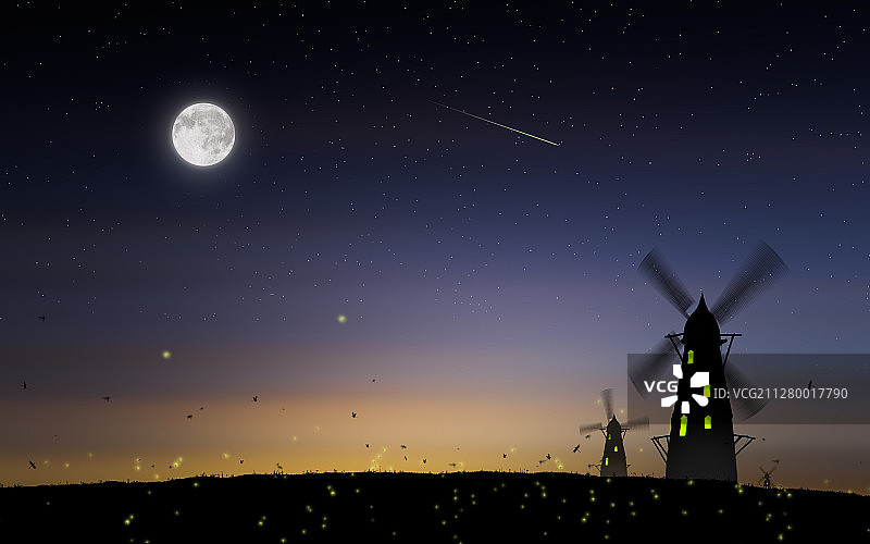 夏天风车星空图片素材