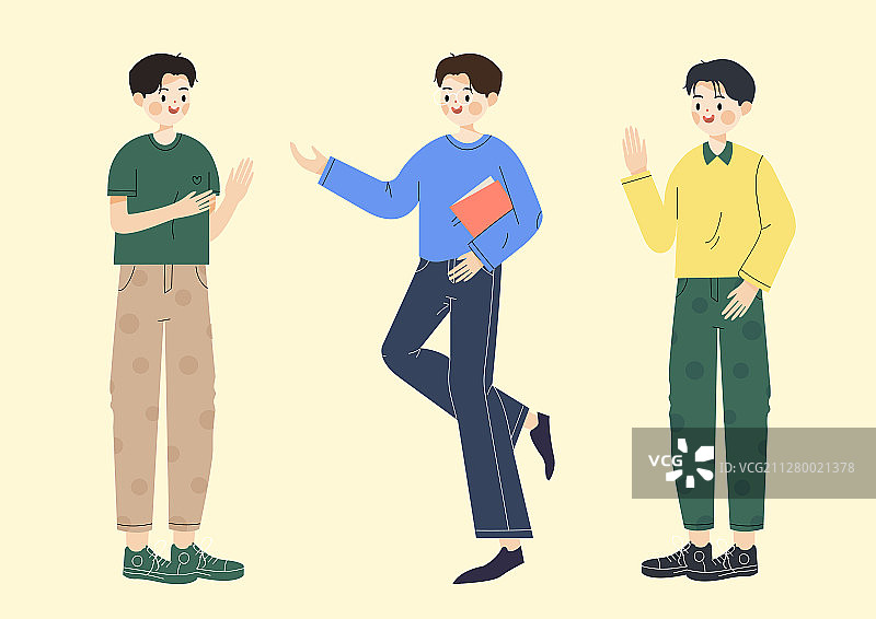 不同姿势的青年男性扁平矢量插画图片素材