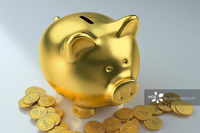 3D黄金小猪和财经图标图片素材