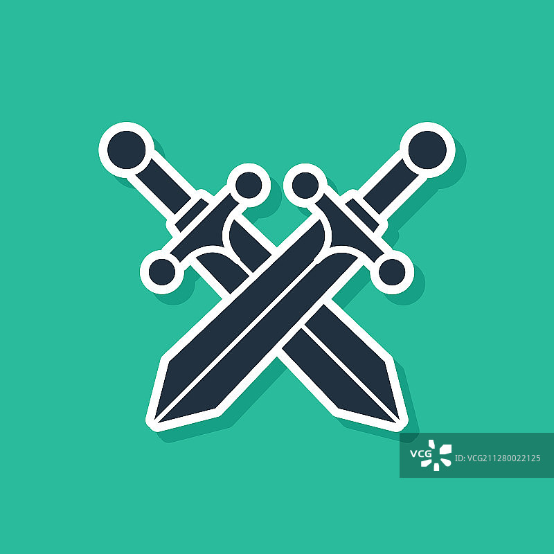 蓝色交叉中世纪剑图标图片素材