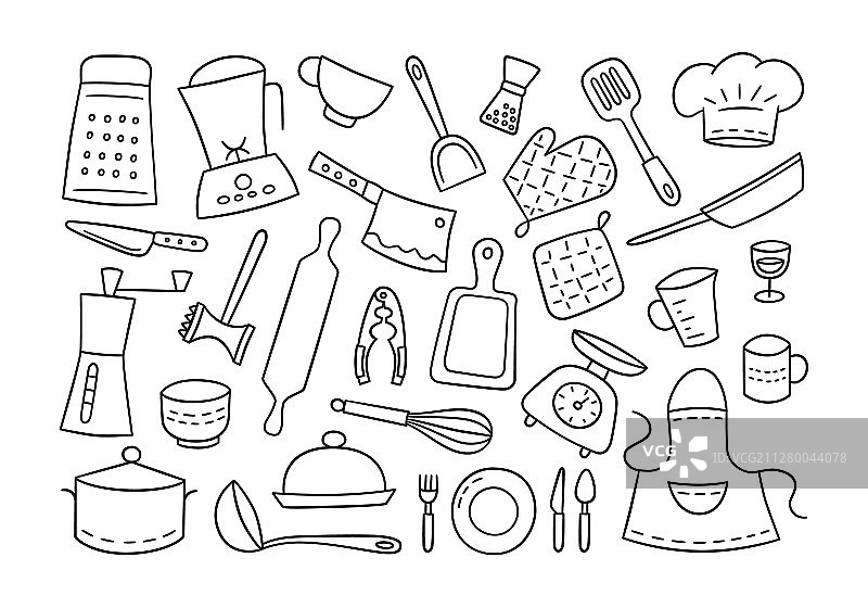 手绘厨房工具和餐具图片素材