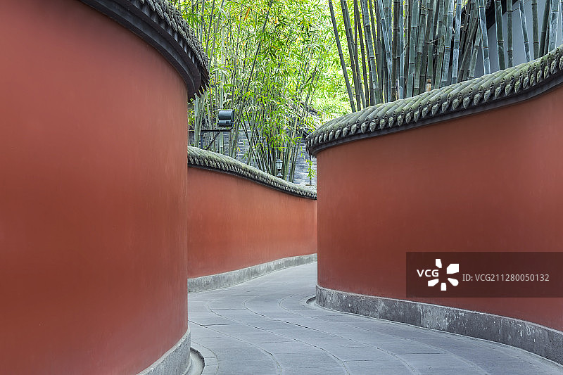 成都武侯祠竹林红墙图片素材