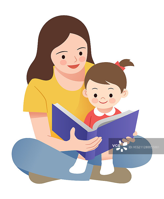 妈妈和孩子一起看书图片素材