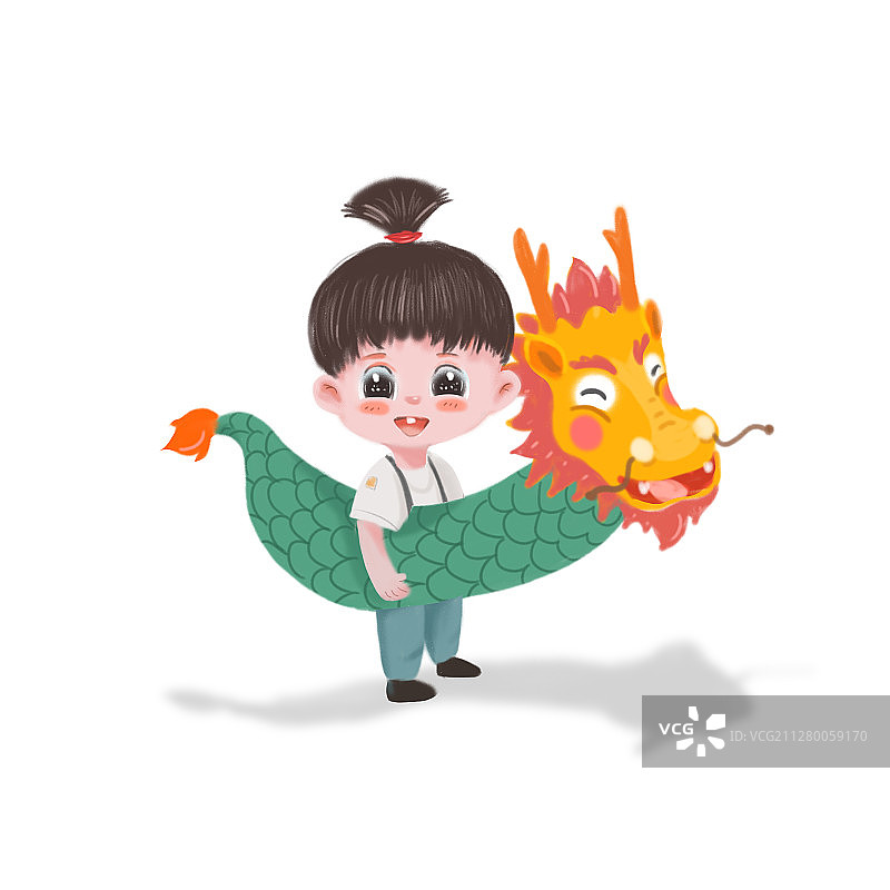 端午节小姑娘划龙舟儿童插画图片素材