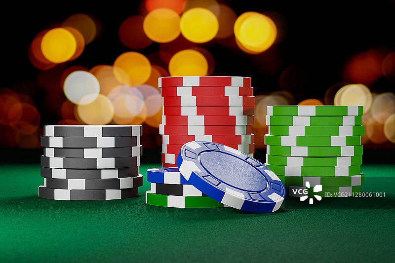 绿色赌桌上的筹码图片素材