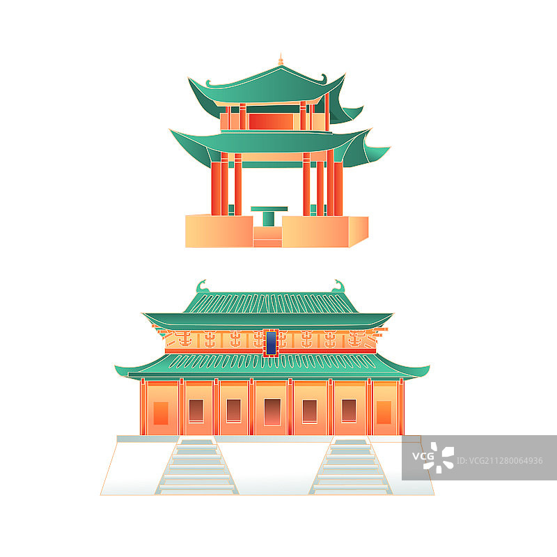 湖南长沙岳麓书院爱晚亭建筑城市地标旅游风景矢量插画图片素材