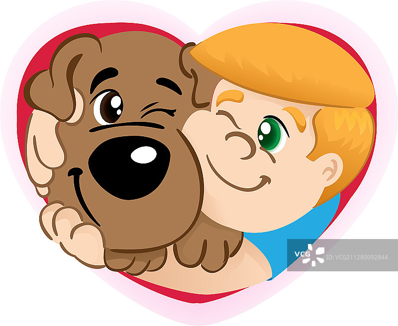 孩子拥抱心形小狗图片素材