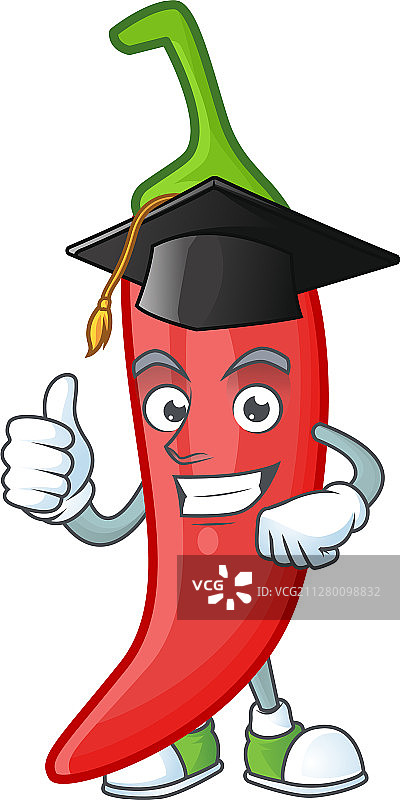 戴着黑色毕业帽的快乐红辣椒图片素材